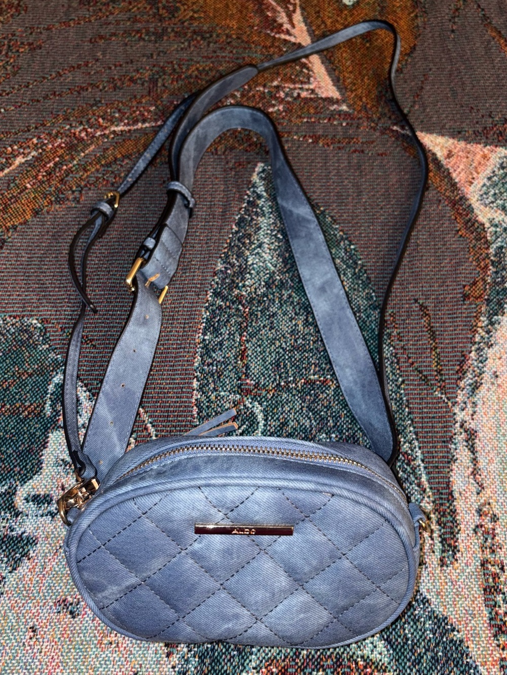 Aldo Quilted Oval Crossbody Bag - Dusty Blue
